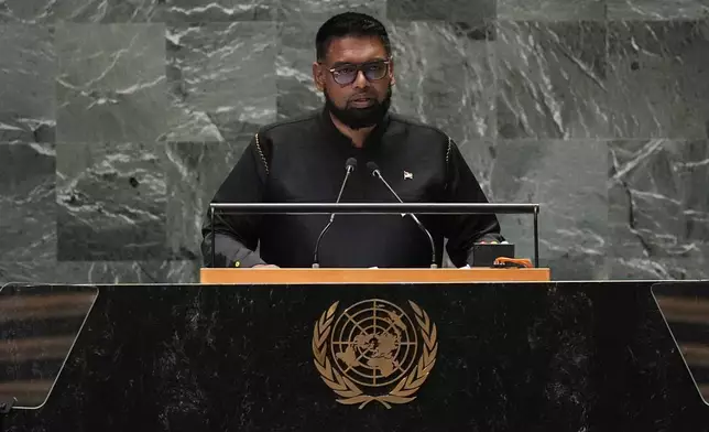 President of Guyana Mohamed Irfaan Ali addresses the 79th session of the United Nations General Assembly, Wednesday, Sept. 25, 2024. (AP Photo/Pamela Smith)