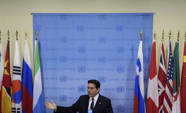 Israel's ambassador to the United Nations Danny Danon speaks at a press conference during the 79th session of the United Nations General Assembly, Tuesday, Sept. 24, 2024, at the UN headquarters. (AP Photo/Julia Demaree Nikhinson)