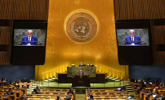 Lebanon's Minister for Foreign Affairs and Emigrants Abdallah Bouhabib addresses the 79th session of the United Nations General Assembly, Thursday, Sept. 26, 2024. (AP Photo/Pamela Smith)