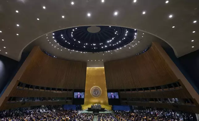 U.N. Secretary-General António Guterres addresses the 79th session of the United Nations General Assembly, Tuesday, Sept. 24, 2024. (AP Photo/Richard Drew)