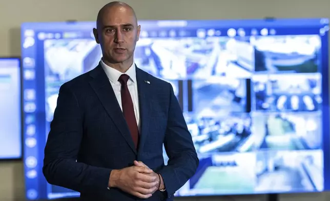 Assistant Chief Drasko Galic speaks to the media during a tour of the Joint Operations Centre inside the United Nations Headquarters, Friday Sept. 20, 2024. (AP Photo/Stefan Jeremiah)