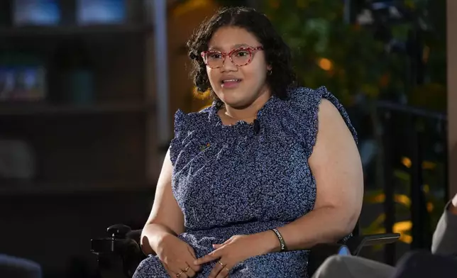 Daphne Frias speaks during an event at United Nations headquarters, Thursday, Sept. 26, 2024. (AP Photo/Seth Wenig)