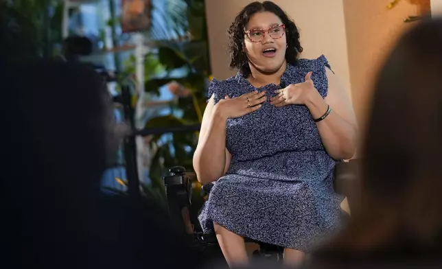 Daphne Frias speaks during an event at United Nations headquarters, Thursday, Sept. 26, 2024. (AP Photo/Seth Wenig)