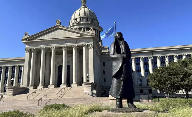 The Oklahoma State Election Board Office inside the state Capitol in Oklahoma City, was one of at least five states in the U.S. which election officials received suspicious packages on Monday, Sept. 16, 2024. (AP Photo/Sean Murphy)