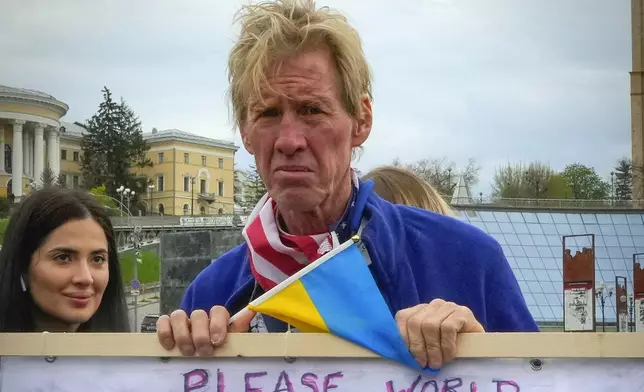 Ryan Wesley Routh takes part in a rally in central Kyiv, Ukraine, Saturday, April 30, 2022. (AP Photo/Efrem Lukatsky)