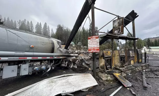 This photo provided by the Idaho State Fire Marshal’s Office taken on Sept. 13, 2024, shows the aftermath of the Sept. 11, explosion and fire at a gas station in the small mountain community of Cardiff, Idaho. (Idaho State Fire Marshal’s Office via AP)