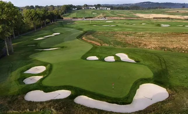 This is the first green at Oakmont Country Club, in Oakmont, Pa., on Monday, Sept. 16, 2024. (AP Photo/Gene J. Puskar)