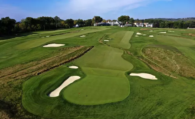 This is the tenth green at Oakmont Country Club, in Oakmont, Pa.,on Monday, Sept. 16, 2024. (AP Photo/Gene J. Puskar)