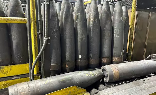 A key artillery shell in Ukraine's fight against Russia, the 155 mm howitzer shell, is in production at the Scranton Army Ammunition Plant in Scranton, Pa., on Tuesday, August 27, 2024. (AP Photo/Ted Shaffrey, File)