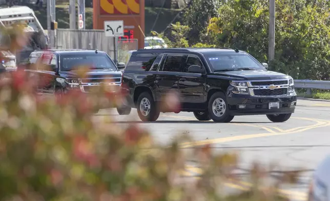 President of Ukraine Volodymyr Zelenskyy's motorcade arrives at the Scranton Army Ammunition Plant in Scranton, Pa., Sunday, Sept. 22, 2024. (AP Photo/Laurence Kesterson)