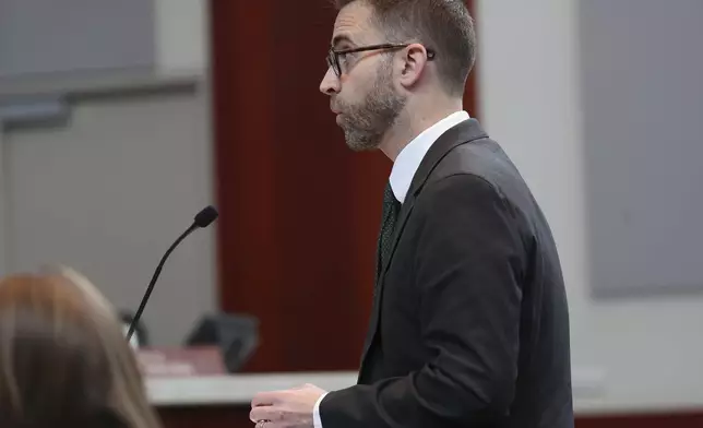 Mark Gaber, an attorney for the League of Women Voters, argues against a proposed constitutional amendment before the Utah Supreme Court in Salt Lake City on Wednesday, Sept. 25, 2024. (Jeffrey D. Allred/The Deseret News via AP, Pool)