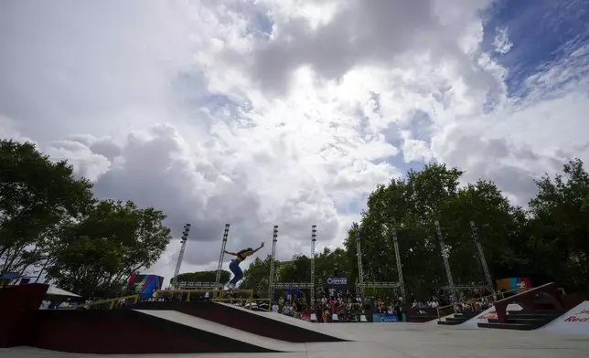 Rayssa Real of Brazil in action during the women quarterfinals at the Street Skateboarding Worlds, in Rome, Thursday, Sept. 12, 2024. (AP Photo/Andrew Medichini)