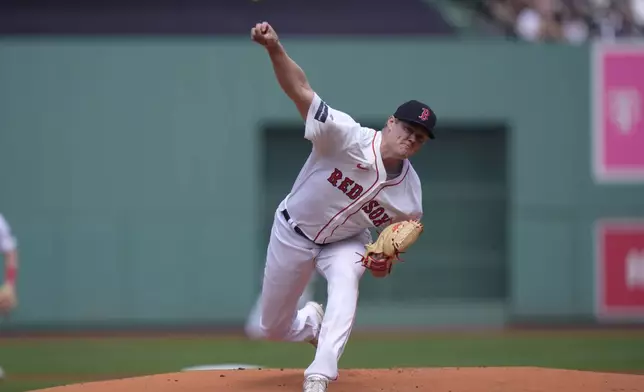 Boston Red Sox's Richard Fitts delivers a pitch to a Chicago White Sox batter in the first inning of a baseball game, Sunday, Sept. 8, 2024, in Boston. (AP Photo/Steven Senne)