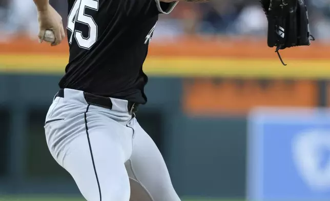 Chicago White Sox's Garrett Crochet pitches against the Detroit Tigers during the second inning of a baseball game Friday, Sept. 27, 2024, in Detroit. (AP Photo/Duane Burleson)