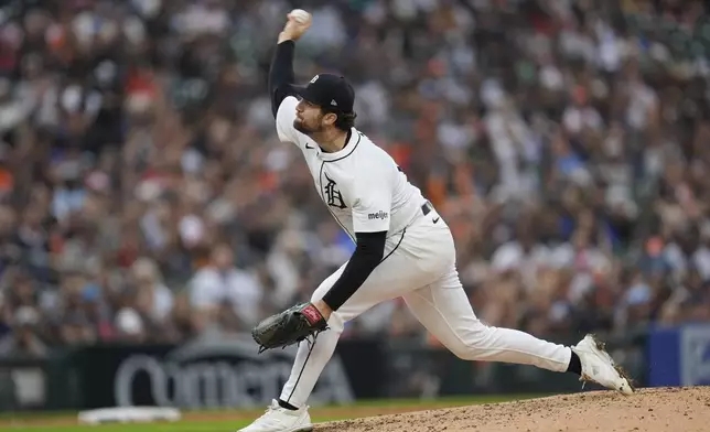 Detroit Tigers pitcher Casey Mize throws against the Chicago White Sox in the sixth inning of a baseball game, Sunday, Sept. 29, 2024, in Detroit. (AP Photo/Paul Sancya)