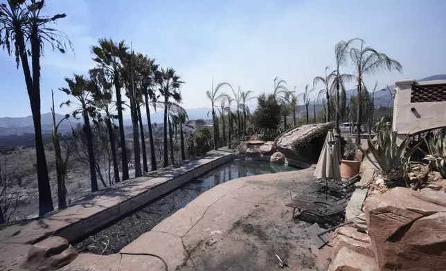 A fire-ravaged property is seen after the Airport Fire swept through Wednesday, Sept. 11, 2024, in El Cariso Village, in unincorporated Riverside, County, Calif. (AP Photo/Gregory Bull)