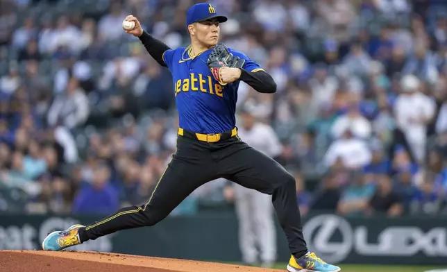 Seattle Mariners starter Bryan Woo delivers a pitch during the first inning of a baseball game against the New York Yankees, Tuesday, Sept. 17, 2024, in Seattle. (AP Photo/Stephen Brashear)