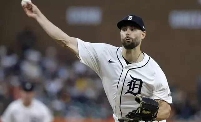 Detroit Tigers' Brenan Hanifee pitches against the Chicago White Sox during the second inning of a baseball game Friday, Sept. 27, 2024, in Detroit. (AP Photo/Duane Burleson)