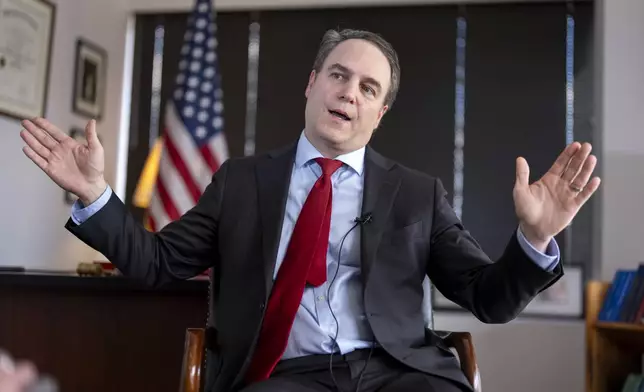 Steve Grocki, who leads the Child Exploitation and Obscenity Section within the U.S. Department of Justice Criminal Division, speaks with The Associated Press at his office in Washington about efforts to combat AI-generated child sexual abuse material, Thursday, Oct. 3, 2024. (AP Photo/J. Scott Applewhite)