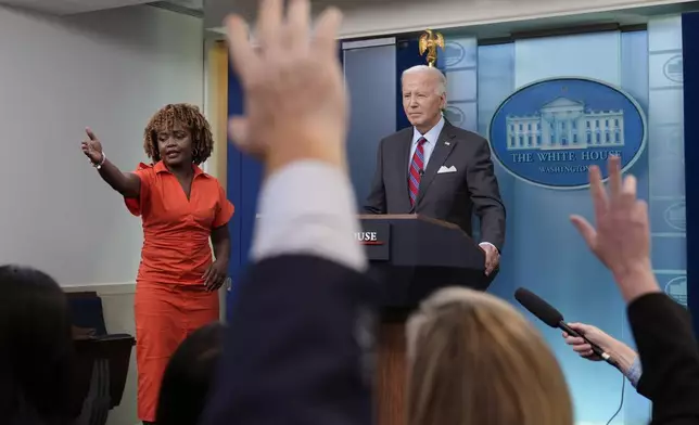 President Joe Biden speaks to the media in the White House press room, Friday, Oct. 4, 2024, in Washington. (AP Photo/Susan Walsh)