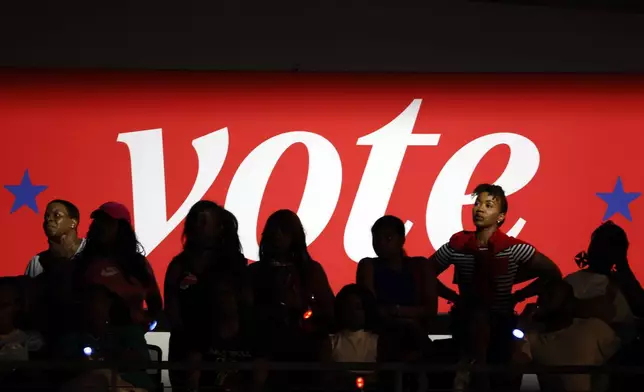 Attendees look on at a campaign rally for Democratic presidential nominee Vice President Kamala Harris, Friday, Oct. 25, 2024, in Houston. (AP Photo/Annie Mulligan)