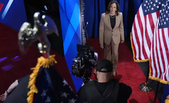 Democratic presidential nominee Vice President Kamala Harris arrives at a Town Hall event hosted by Univision, Thursday, Oct. 10, 2024, at the University of Nevada Las Vegas. (AP Photo/Jacquelyn Martin)