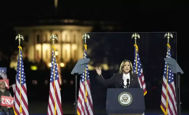 Democratic presidential nominee Vice President Kamala Harris delivers remarks during a campaign event at the Ellipse near the White House in Washington, Tuesday, Oct. 29, 2024. (AP Photo/Stephanie Scarbrough)