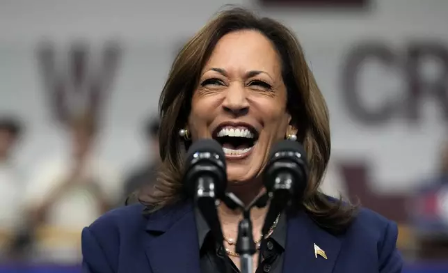 Democratic presidential nominee Vice President Kamala Harris speaks during a campaign rally at the University of Wisconsin La Crosse, in La Crosse, Wis., Thursday, Oct. 17, 2024. (AP Photo/Jacquelyn Martin)