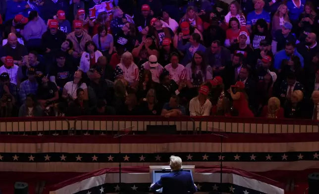 Republican presidential nominee former President Donald Trump speaks during a campaign rally at Madison Square Garden, Sunday, Oct. 27, 2024, in New York. (AP Photo/Julia Demaree Nikhinson)