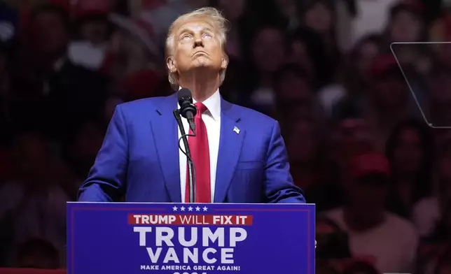 Republican presidential nominee former President Donald Trump speaks at a campaign rally at Madison Square Garden, Sunday, Oct. 27, 2024, in New York. (AP Photo/Evan Vucci)