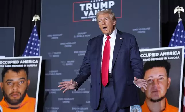 Republican presidential nominee former President Donald Trump arrives for a campaign rally at the Gaylord Rockies Resort &amp; Convention Center, Friday, Oct. 11, 2024, in Aurora, Colo. (AP Photo/Alex Brandon)