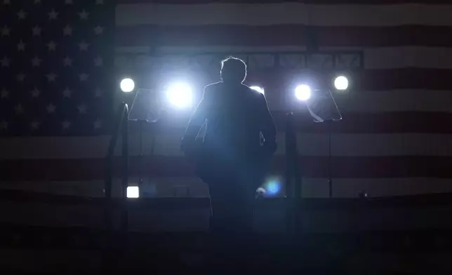 Republican presidential nominee former President Donald Trump speaks at a campaign rally at Williams Arena at Mignes Coliseum, Monday, Oct. 21, 2024, in Greenville, N.C. (AP Photo/Evan Vucci)