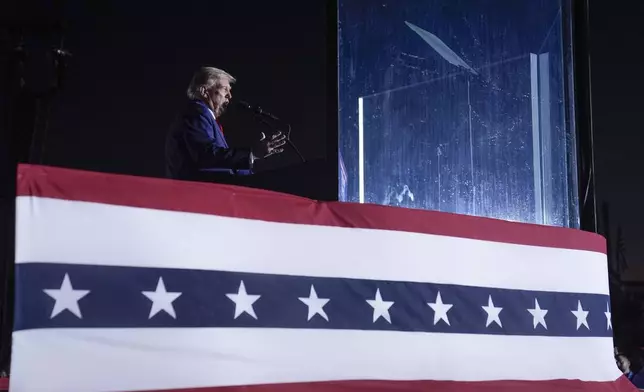 Republican presidential nominee former President Donald Trump speaks at a campaign rally at the Butler Farm Show, Saturday, Oct. 5, 2024, in Butler, Pa. (AP Photo/Evan Vucci)