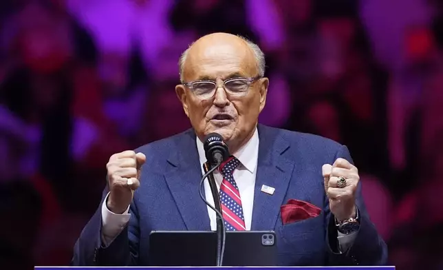 Rudy Giuliani speaks before Republican presidential nominee former President Donald Trump speaks at a campaign rally at Madison Square Garden, Sunday, Oct. 27, 2024, in New York. (AP Photo/Evan Vucci)