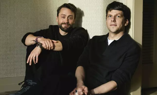 Kieran Culkin, left, and Jesse Eisenberg pose for a portrait to promote the film "A Real Pain" on Thursday, Oct. 17, 2024, in New York. (Photo by Taylor Jewell/Invision/AP)