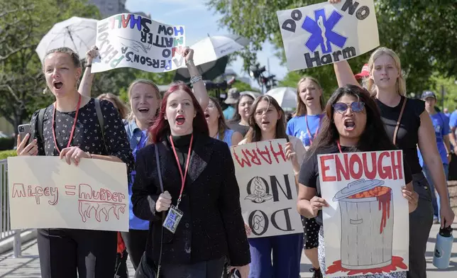 Anti-abortion activists rally outside of the U.S. Supreme Court, Thursday, June 20, 2024, in Washington. (AP Photo/Mariam Zuhaib)