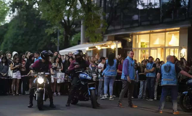 Police cordon off a hotel where English musician Liam Payne, a former member of the band One Direction, was found dead after falling from a balcony in Buenos Aires, Argentina, Wednesday, Oct. 16, 2024. (AP Photo/Natacha Pisarenko)