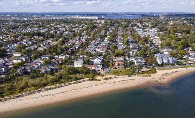 The Tottenville neighborhood on Staten Island on the southernmost tip of New York City, shown on Wednesday, Oct. 9, 2024, where off the coast artificial reefs were constructed as part of a strategy to reduce risk from hurricanes after Superstorm Sandy pummeled the region in 2012. (AP Photo/Ted Shaffrey)