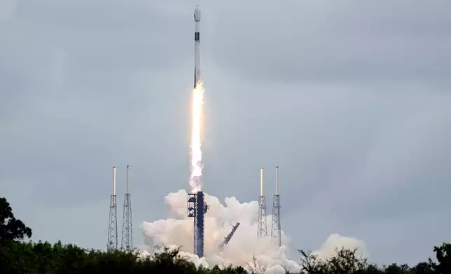 A SpaceX Falcon 9 rocket lifts off from the Cape Canaveral Space Force Station, Monday, Oct. 7, 2024 at Cape Canaveral, Fla., carrying a European spacecraft to an asteroid. (AP Photo/John Raoux)