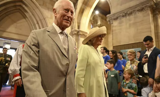 King Charles III and Queen Camilla visit St Thomas' Anglican Church in Sydney, Sunday, Oct. 20, 2024. (Dean Lewins/Pool Photo via AP)