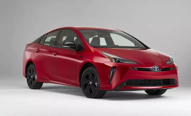 This photo provided by Toyota shows a 2021 Prius. The EPA estimates it gets up to 56 mpg in combined city/highway driving. (Courtesy of Toyota Motor Sales U.S.A. via AP)