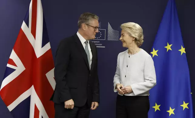 Britain's Prime Minister Keir Starmer meets European Commission President Ursula von der Leyen in Brussels, Wednesday, Oct. 2, 2024.(AP Photo/Omar Havana)