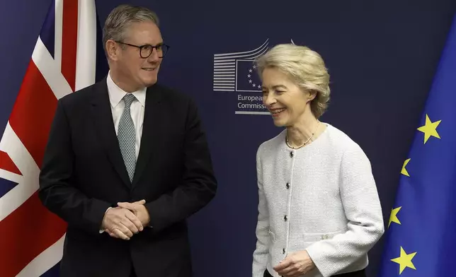 Britain's Prime Minister Keir Starmer meets European Commission President Ursula von der Leyen in Brussels, Wednesday, Oct. 2, 2024.(AP Photo/Omar Havana)