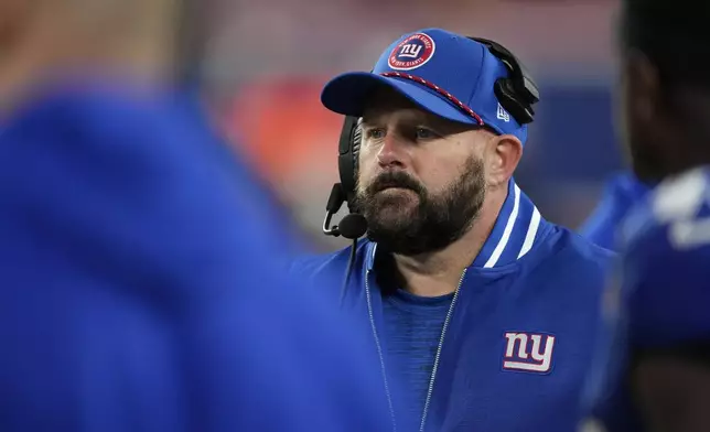 New York Giants head coach Brian Daboll looks on from the sideline during the second half of an NFL football game against the Cincinnati Bengals, Sunday, Oct. 13, 2024, in East Rutherford, N.J. The Bengals won 17-7. (AP Photo/Seth Wenig)