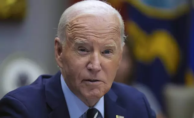 President Joe Biden delivers remarks on the federal government's response to Hurricane Helene and preparations for Hurricane Milton in the Roosevelt Room of the White House, Tuesday, Oct. 8, 2024, in Washington. (AP Photo/Evan Vucci)