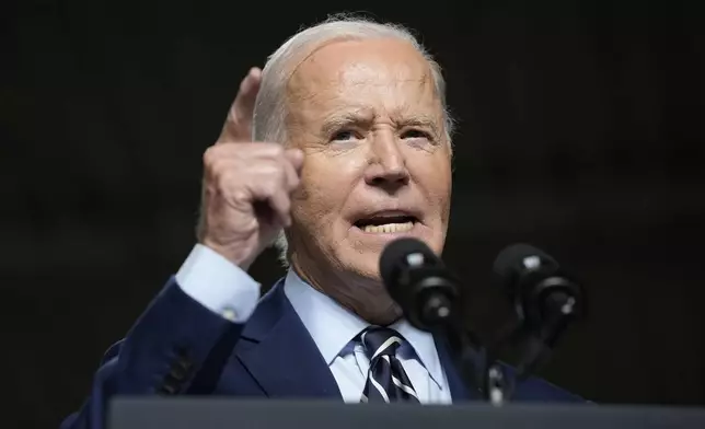 President Joe Biden speaks at an event at the Milwaukee Department of Public Works in Milwaukee, Tuesday, Oct. 8, 2024, to discuss his administration's progress in replacing lead pipes in Wisconsin and across the country. (AP Photo/Susan Walsh)