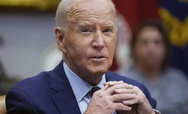 President Joe Biden delivers remarks on the federal government's response to Hurricane Helene and preparations for Hurricane Milton in the Roosevelt Room of the White House, Tuesday, Oct. 8, 2024, in Washington. (AP Photo/Evan Vucci)