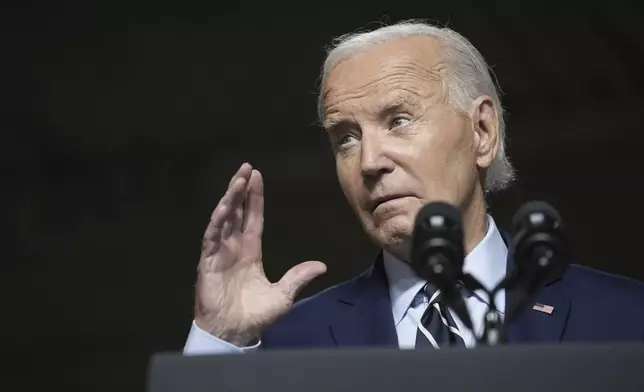 President Joe Biden speaks at an event at the Milwaukee Department of Public Works in Milwaukee, Tuesday, Oct. 8, 2024, to discuss his administration's progress in replacing lead pipes in Wisconsin and across the country. (AP Photo/Susan Walsh)