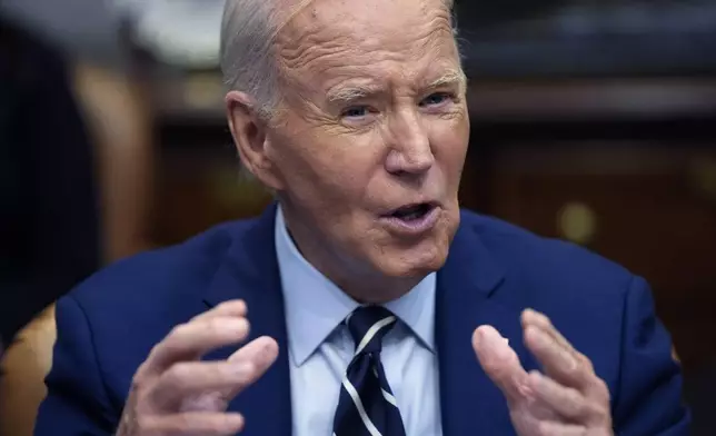 President Joe Biden delivers remarks on the federal government's response to Hurricane Helene and preparations for Hurricane Milton in the Roosevelt Room of the White House, Tuesday, Oct. 8, 2024, in Washington. (AP Photo/Evan Vucci)