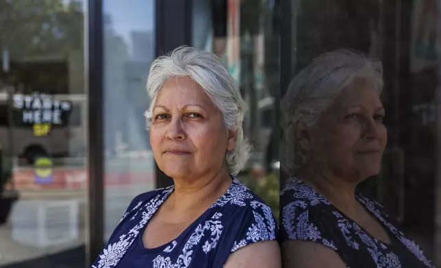 Unite Here Local 2 leader María Mata stands for a portrait in front of the W Hotel on Friday, Sept. 13, 2024, in San Francisco. (AP Photo/Juliana Yamada)